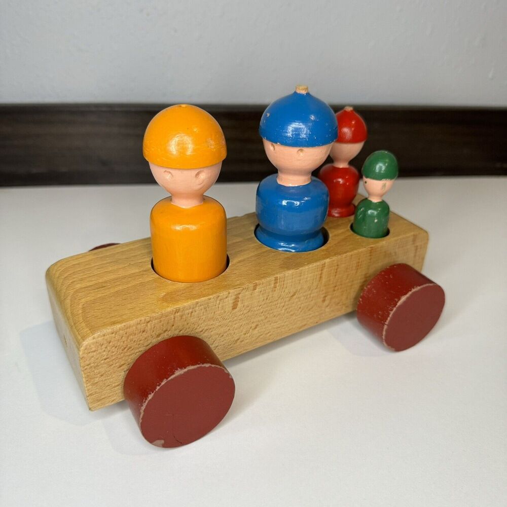 Kay Bojesen Original 1950s Danish Toy Wagon “Family Trip” Colorful Wooden Car